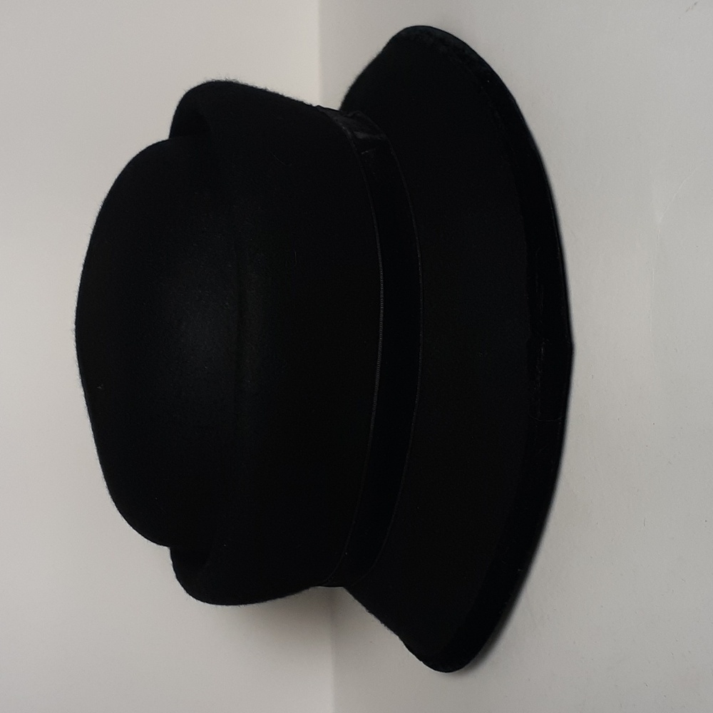 Georgi Vintage Women Wool Hat Black One Size Velvet Trim